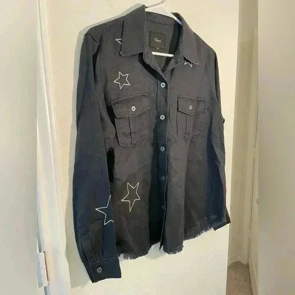 Rails Loren Black Metallic Embroidered Stars Long Sleeve Button Down Shirt Sz M - Picture 3 of 10